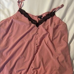 torrid Rose Pink Satin Button-Front Cami with Black Lace